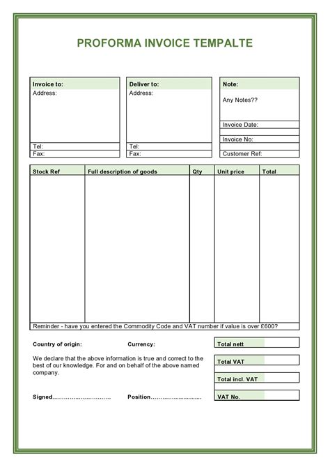 Proforma Invoice Template Printable