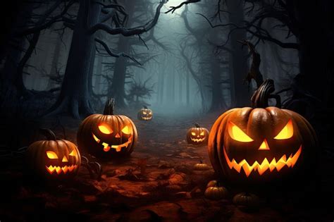 Fondo De Halloween Con Calabazas Aterradoras Velas Y Murci Lagos En Un