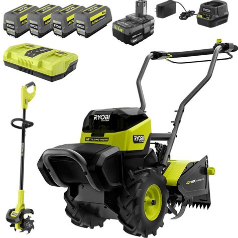 Ryobi 40v Hp Brushless 18 In Battery Powered Rear Tine Tiller And 18v One 8 In Cordless