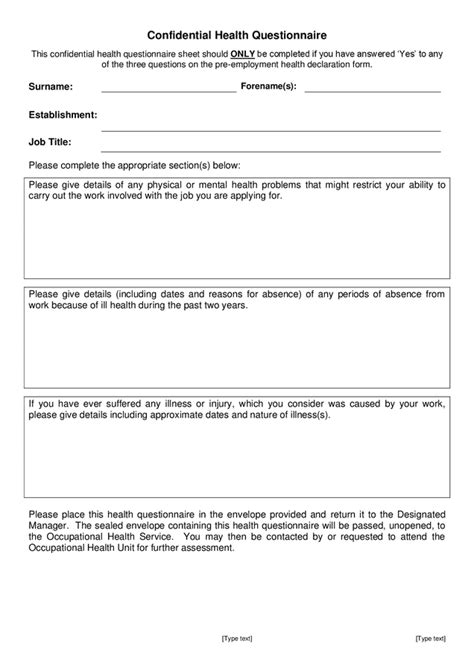 Pre Employment Health Declaration Form Great Britain In Word And Pdf