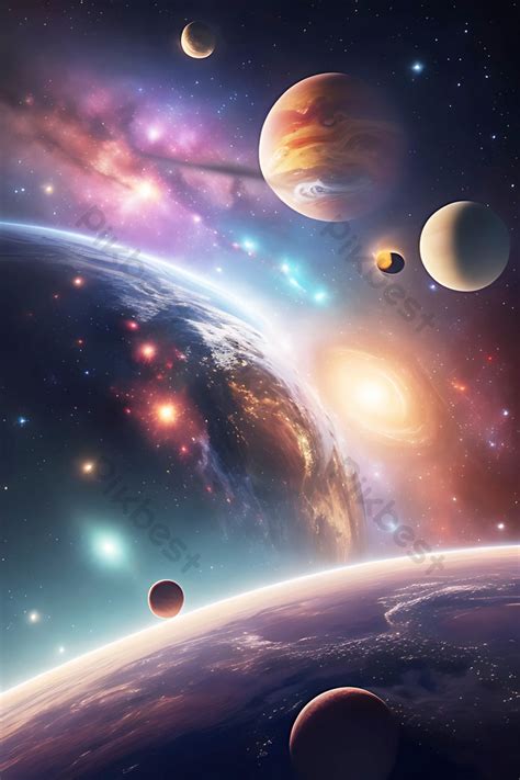 Universe Scene With Planets Stars And Galaxies In Outer Space ...