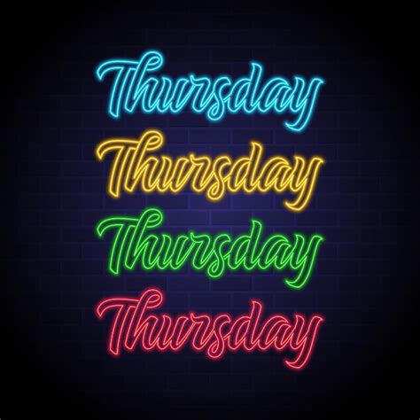 Premium Vector | Thursday sign letter with neon light glowing style