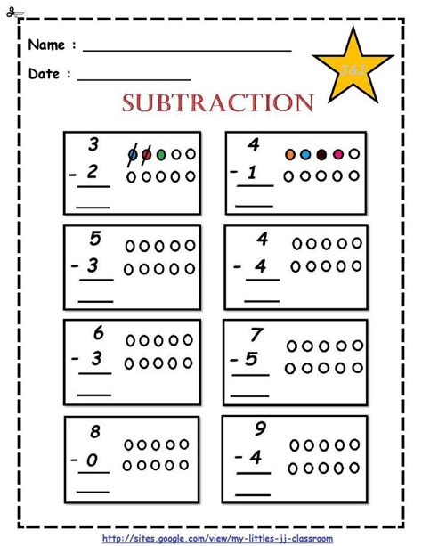 Maths Subtraction One Digit Subtraction Worksheet