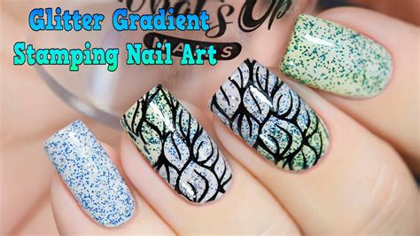 Glitter Gradient Stamping Nail Art Стемпинг нейл арт с блестками