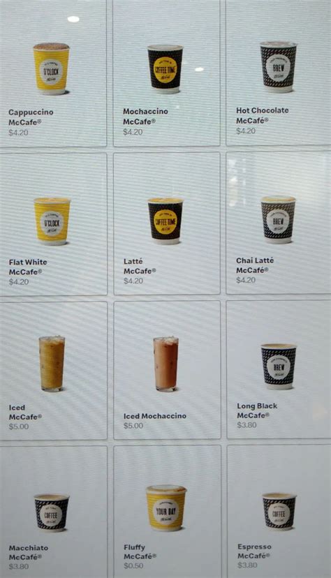 Menu at McDonald's restaurant, Auckland, /1161 Great N Rd