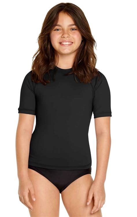 Girls Short Sleeve Rash Guard Overstock Sale Black Wet Effect Inc