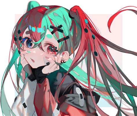 Taustakuvat Anime Tytöt Two Tone Hair Pitkät Hiukset Heterochromia Vocaloid Hatsune Miku