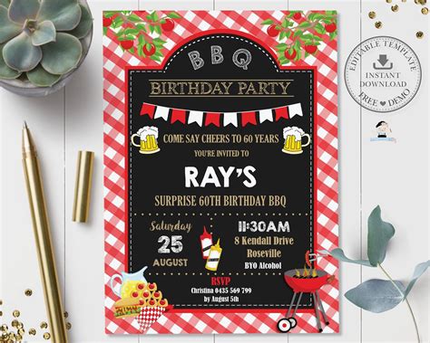 Bbq Party Invitation Editable Template Backyard Barbecue Etsy Bbq