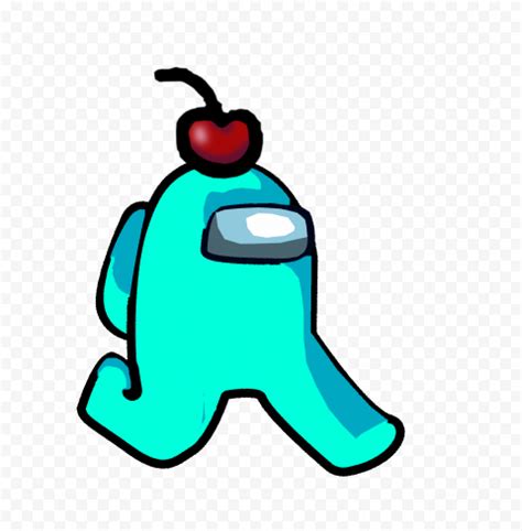 HD Cyan Among Us Character Walking With Cherry Hat PNG Citypng