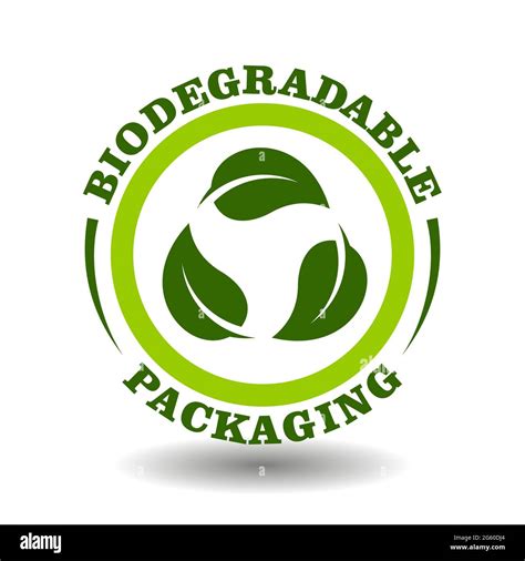 Simple Circle Logo Biodegradable Packaging With Green Leaves Recycling Arrows Symbol In Vector