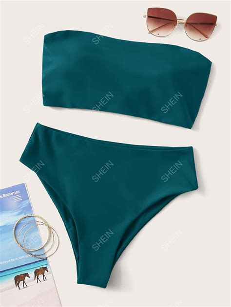 JINZHOUJZ Swim Basics Summer Beach Solid Bikini Set Lace Up Back Reversible Tube Bra High