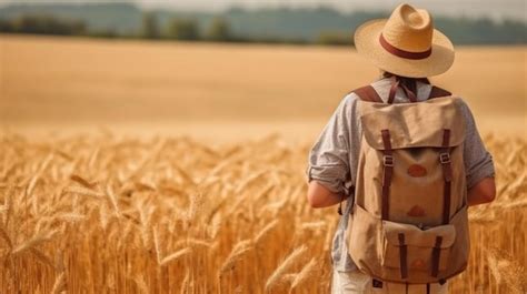 Premium Photo Generative Ai Summery Traveller With Hat With Rucksack