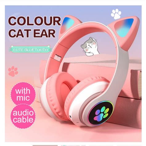 Fone Orelha De Gato Gatinho Cat Bluetooth Ear Led Rgb Headphone