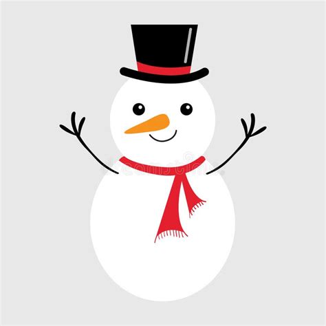 Snowman With Black Hat Red Scarf Cute Cartoon Kawaii Simple Funny