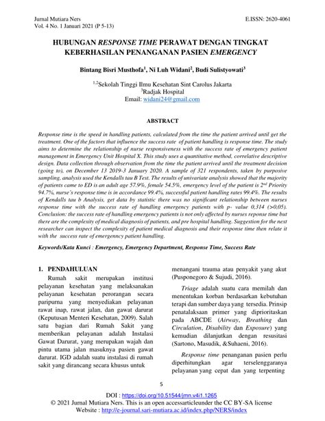 Pdf Hubungan Response Time Perawat Dengan Tingkat Keberhasilan