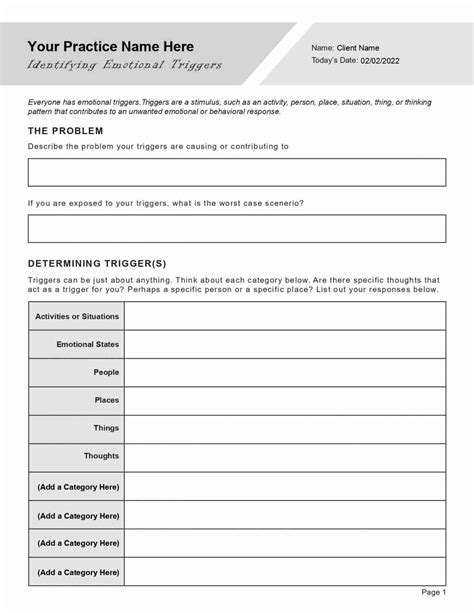 Emotional Triggers Worksheet Editable Fillable Printable PDF