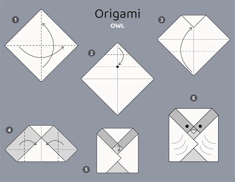 Tutorial Owl Origami Scheme Isolated Origami Elements On Grey Backdrop