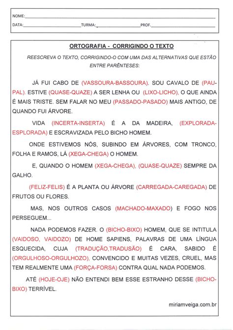 Ortografia Corrigindo O Texto Certo Errado Alfabetiza O Blog