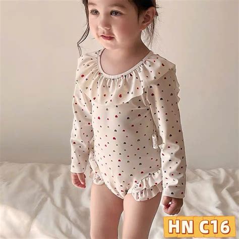 Bikini liền thân bé gái set chống nắng tay dài set bơi siêu điệu đà cho bé 10 32kg Bear Kids