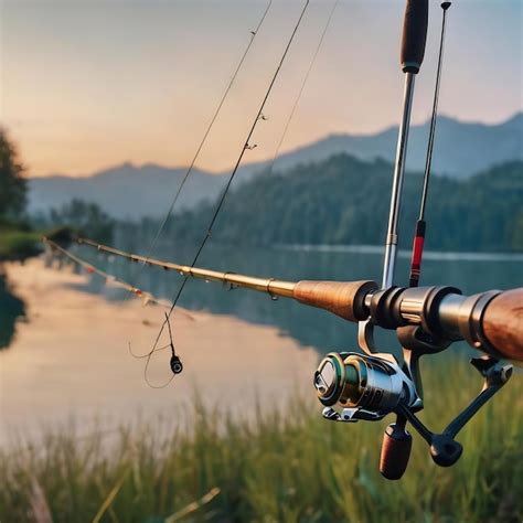 Premium AI Image | Fishing rod on a blurred background of the lake