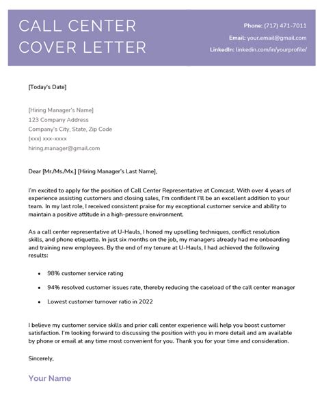 Call Center Cover Letter [free Example And Writing Tips]