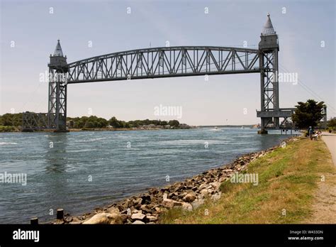 The Cape Cod Canal Railroad Bridge, a vertical lift bridge in Bourne ...