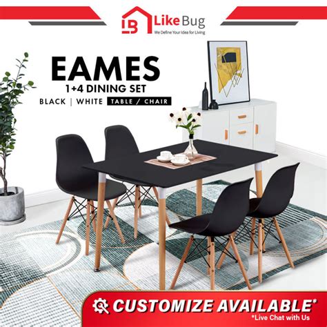 LIKE BUG Simple Eames Dining Table With 4 Creative Curvy Eames