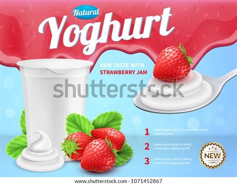 Yoghurt Composition New Strawberry Taste Symbols Stock Vector Royalty