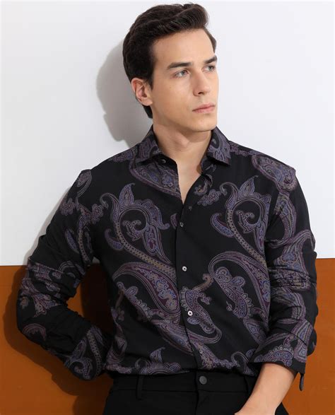 Rare Rabbit Mens Zeus Black Shirt Viscose Fabric Full Sleeves Slim Fi