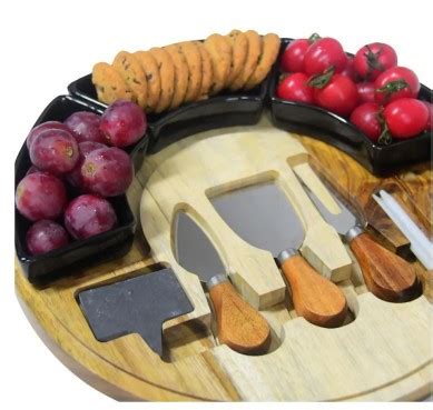 China Round Cheese Board And Knives Set Acacia Wood Appetizer