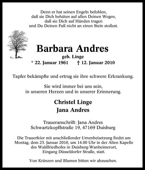 Traueranzeigen Von Barbara Andres Trauer In NRW De