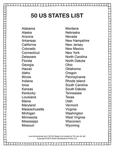 List of States in Alphabetical Order | Social Studies Printable PDF