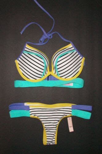 Nip Victoria Secret Hottie Banded Stripe Swimsuit Itsy Bikini C S Ebay