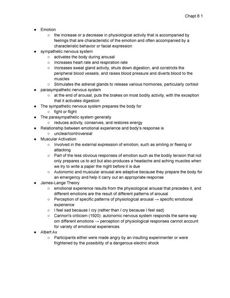 Psych Chpt 8 Cantalupo Fall 22 Emotion The Increase Or A Decrease