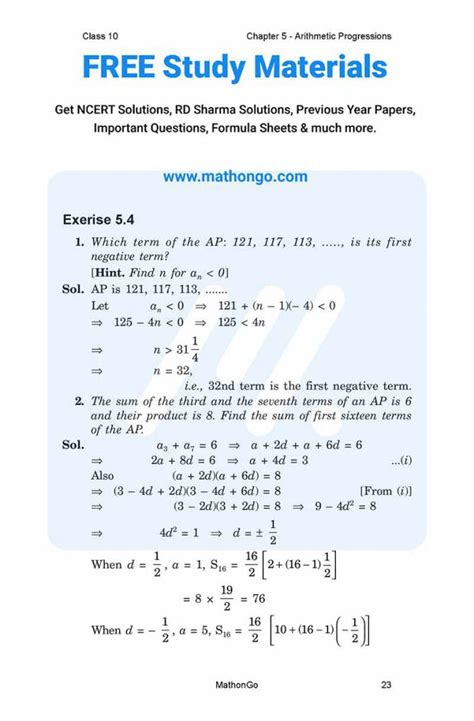 Ncert Solutions For Class Maths Chapter Arithmetic Progressions