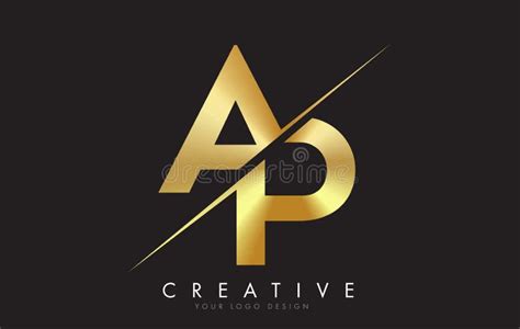 AP a P Golden Letter Logo Design with a Creative Cut Stock Vector ...