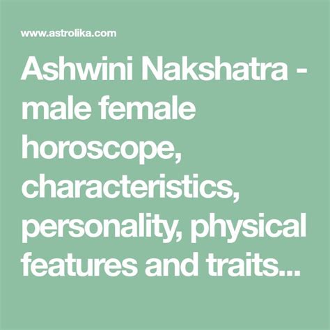 Ashwini Nakshatra Male Female Horoscope Characteristics Personality Physical Features And