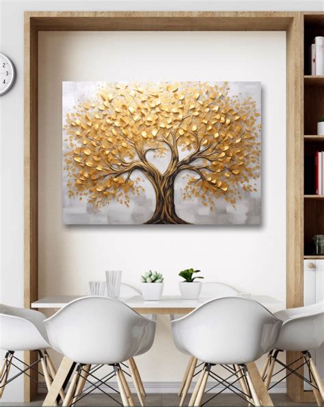 Gold Tree Original Abstract Painting Textured With Leaf and - Etsy