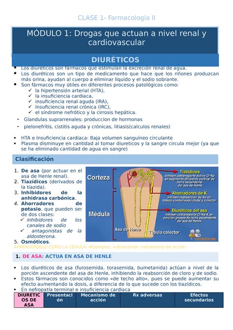 Clase Farma Resumen Tipos De Diur Ticos Clase Farmacolog A