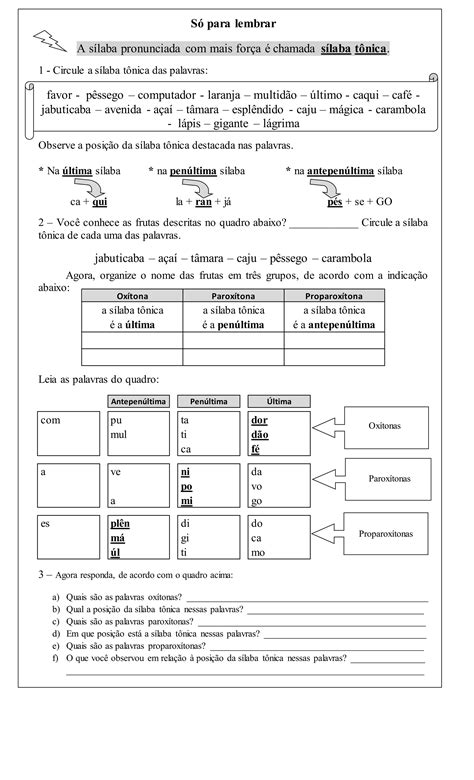 A Palavra Lápis É Paroxítona - Oxítona paroxítona proparoxitonas tonicidade das palavras | DOCX