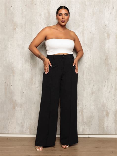 Cal A Pantalona Tecido Duna Plus Size Wide Leg Estilo Gringa G G G