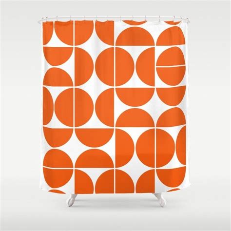 Mid Century Modern Geometric 04 Orange Shower Curtain By The Old Art