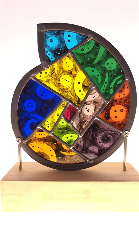 Timber mounted hand painted Ammonite - Seeing Spots - Cariad Glass