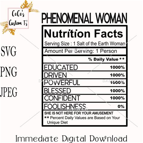 Phenomenal Woman Nutrition Facts Svg Png Jpeg Digital File Etsy India