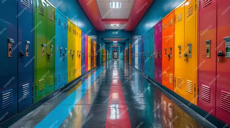 Colorful Lockers in a Hallway | Premium AI-generated image