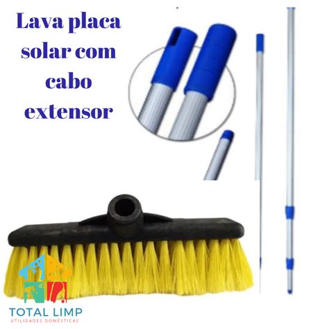 VASSOURA ESFREGÃO LAVA PLACA SOLAR NYLON CABO EXTENSOR 5 MTS