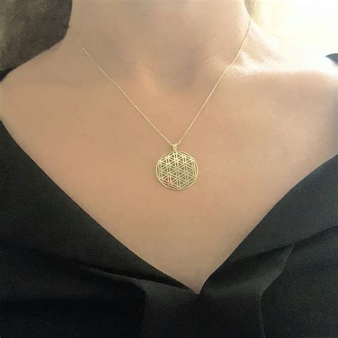 K Real Solid Gold Lotus Flower Pendant Necklace For Women