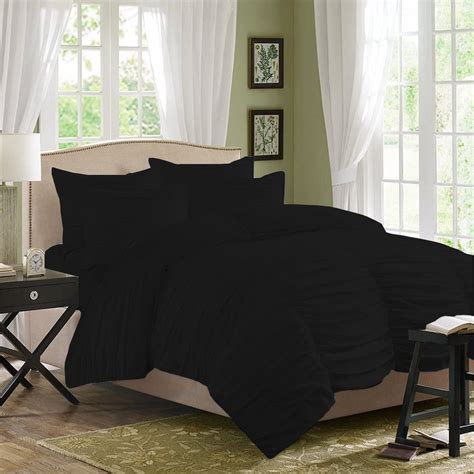 BedDecor Modern Heirloom Emily Texture 5PCs Gathered Solid Black