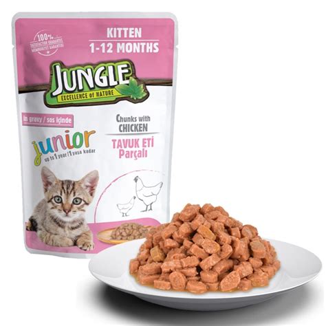 Jungle Pouch Tavuk Eti Parçalı Yavru Kedi Konservesi 100gr