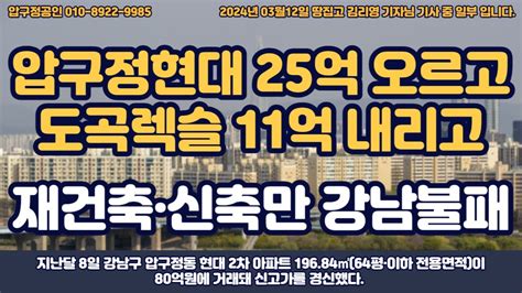 압구정현대 25억 오르고 도곡렉슬 11억 내리고재건축·신축만 강남불패 압구정공인 압구정재건축 압구정3구역 압구정3